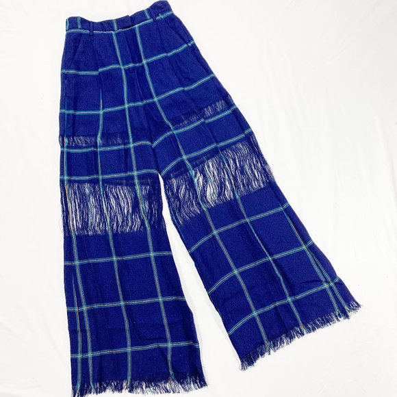 MSGM Milano Blue Plaid Fringe Wide Leg Pan… - Picture 3 of 14